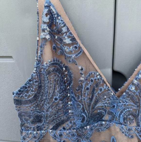 NEW Free People Night Shimmers dress lace mini blue sequined nude look size 2 - Picture 5 of 16
